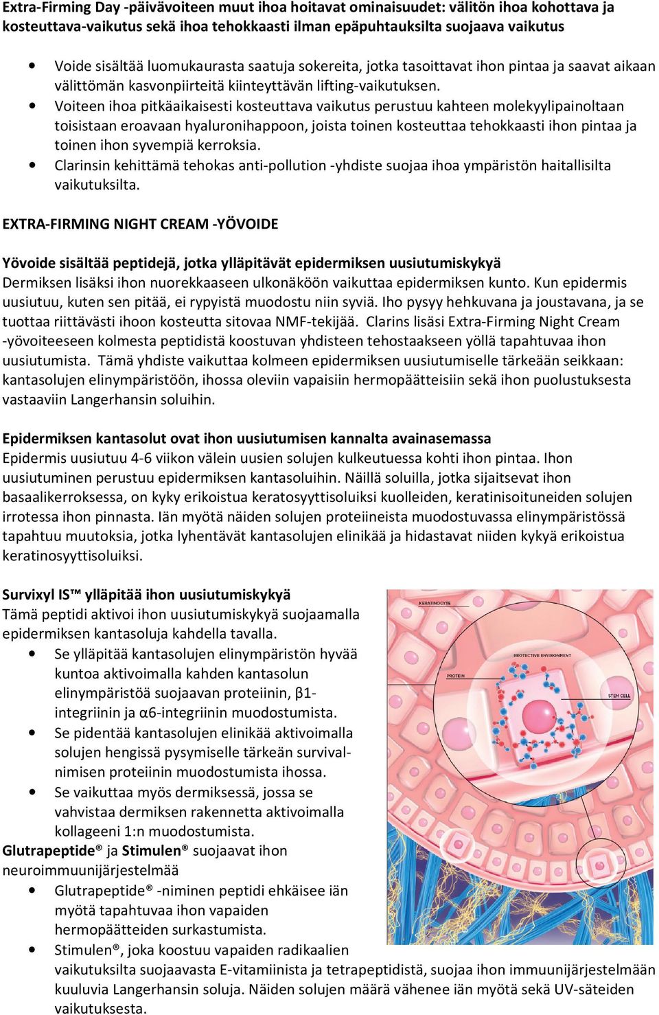 Voiteen ihoa pitkäaikaisesti kosteuttava vaikutus perustuu kahteen molekyylipainoltaan toisistaan eroavaan hyaluronihappoon, joista toinen kosteuttaa tehokkaasti ihon pintaa ja toinen ihon syvempiä