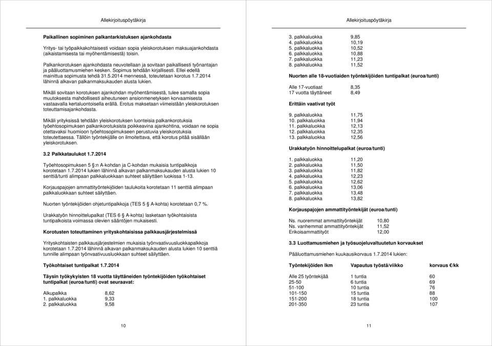 Ellei edellä mainittua sopimusta tehdä 31.5.2014 mennessä, toteutetaan korotus 1.7.2014 lähinnä alkavan palkanmaksukauden alusta lukien.