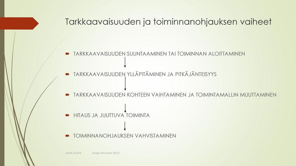 TARKKAAVAISUUDEN KOHTEEN VAIHTAMINEN JA TOIMINTAMALLIN MUUTTAMINEN HITAUS JA