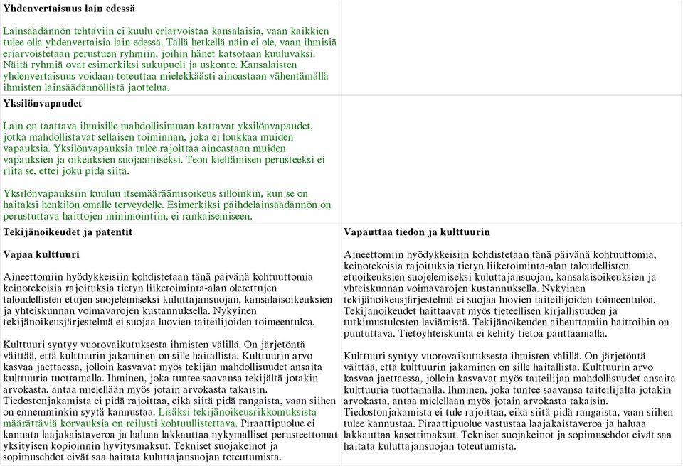 Kansalaisten yhdenvertaisuus voidaan toteuttaa mielekkäästi ainoastaan vähentämällä ihmisten lainsäädännöllistä jaottelua.