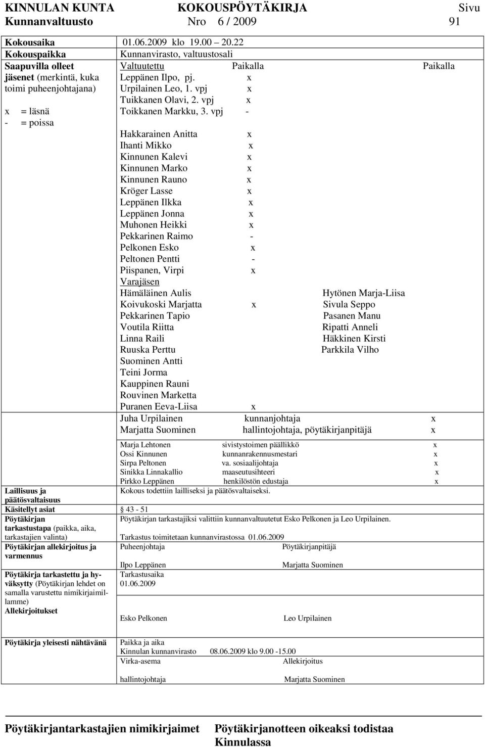 vpj Tuikkanen Olavi, 2. vpj = läsnä Toikkanen Markku, 3.