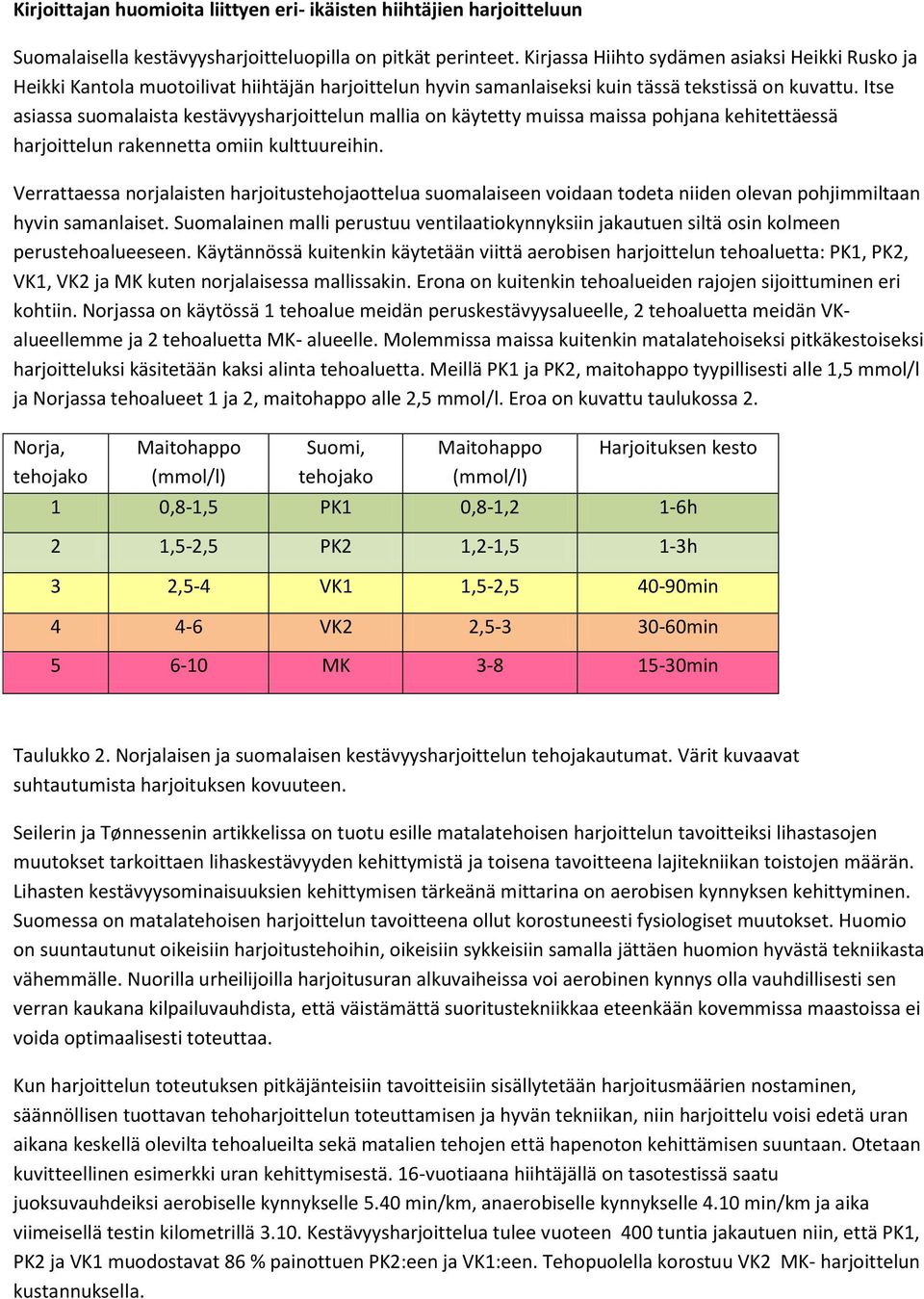 Itse asiassa suomalaista kestävyysharjoittelun mallia on käytetty muissa maissa pohjana kehitettäessä harjoittelun rakennetta omiin kulttuureihin.