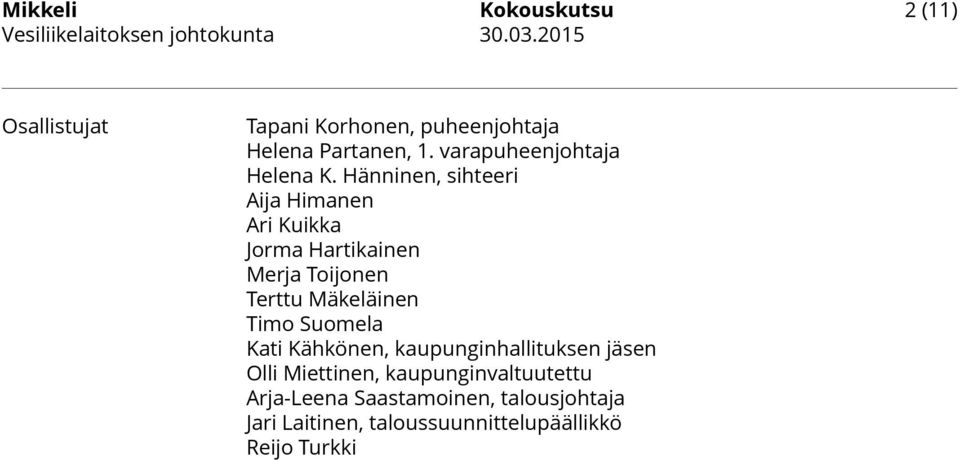 Hänninen, sihteeri Aija Himanen Ari Kuikka Jorma Hartikainen Merja Toijonen Terttu Mäkeläinen Timo