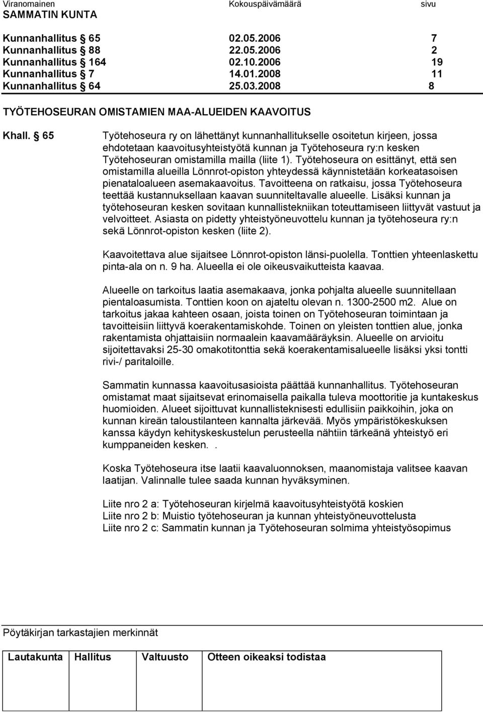 65 Työtehoseura ry on lähettänyt kunnanhallitukselle osoitetun kirjeen, jossa ehdotetaan kaavoitusyhteistyötä kunnan ja Työtehoseura ry:n kesken Työtehoseuran omistamilla mailla (liite 1).