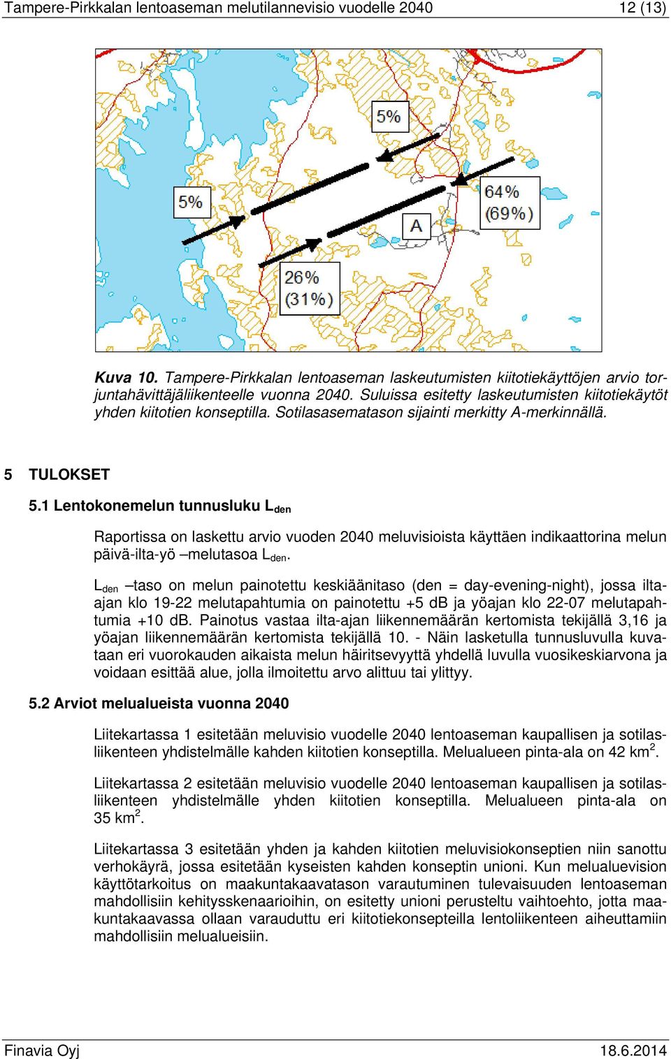 1 Lentokonemelun tunnusluku L den Raportissa on laskettu arvio vuoden 2040 meluvisioista käyttäen indikaattorina melun päivä-ilta-yö melutasoa L den.