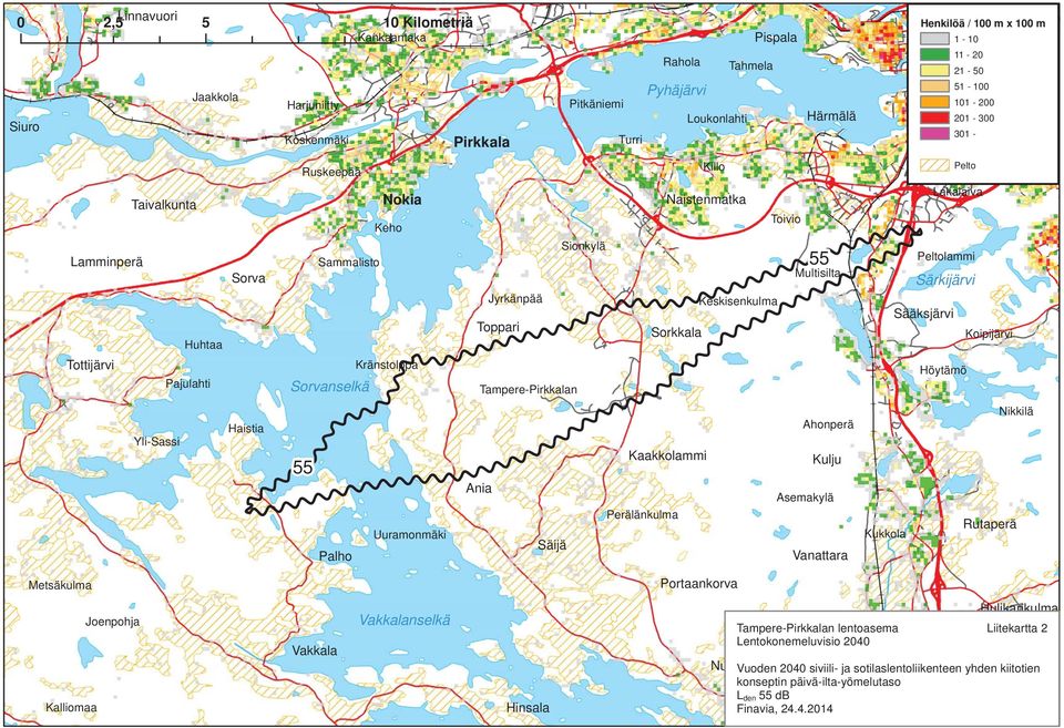 Kränstolppa Tampere-Pirkkalan Härmälä Toivio 55 Multisilta Ahonperä Kulju Asemakylä Vanattara Henkilöä / 100 m x 100 Kauppi m 1-10 11-20 21-50 51-100 101-200 201-300 301 - Pelto Veisu Lakalaiva