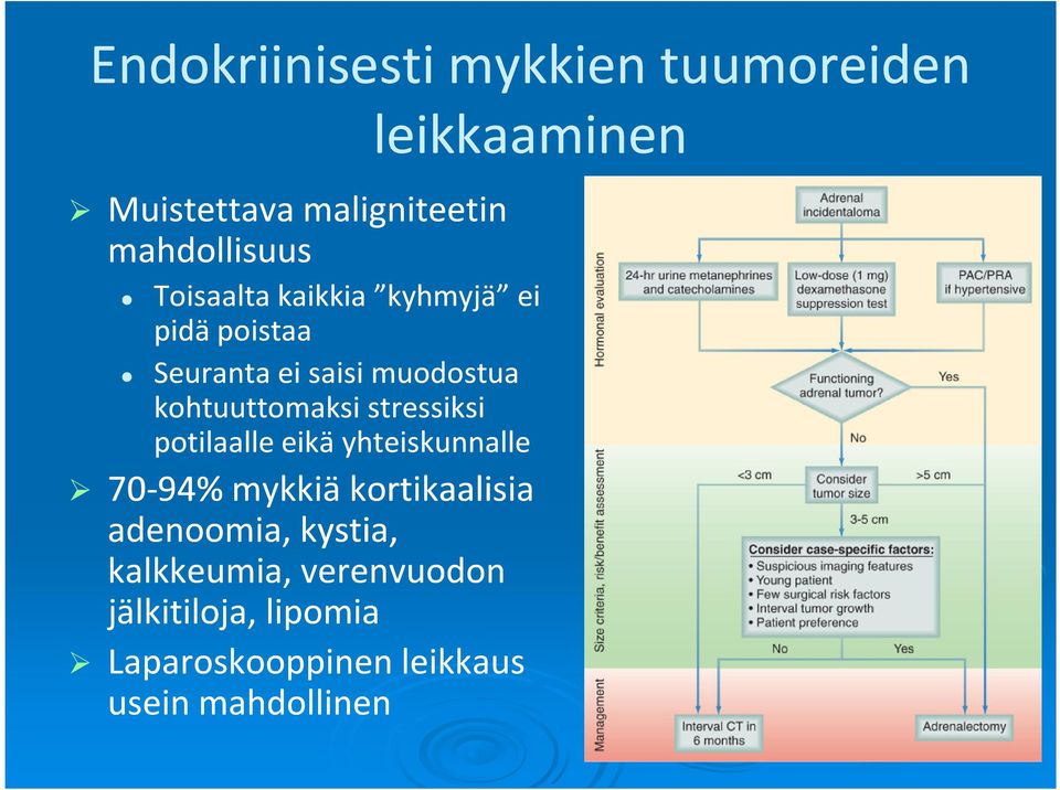 stressiksi potilaalle eikä yhteiskunnalle 70-94% mykkiä kortikaalisia adenoomia,