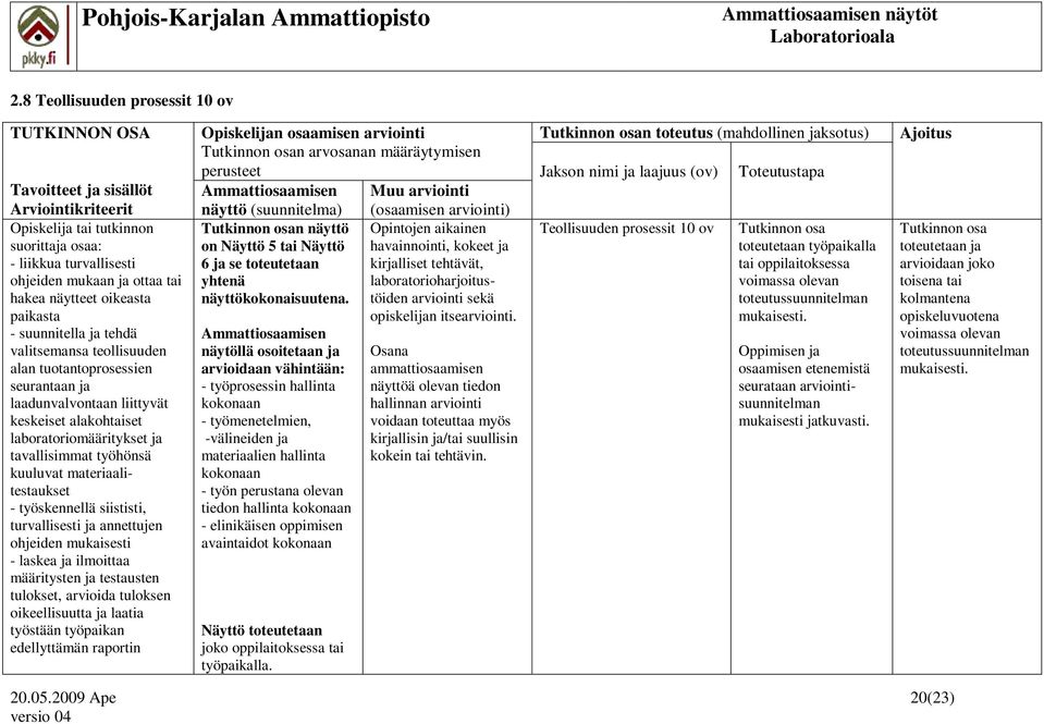 työhönsä kuuluvat materiaalitestaukset - työskennellä siististi, turvallisesti ja annettujen ohjeiden mukaisesti - laskea ja ilmoittaa määritysten ja testausten tulokset, arvioida tuloksen