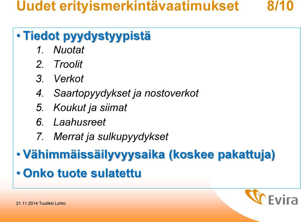 Saartopyydykset ja nostoverkot 5. Koukut ja siimat 6.