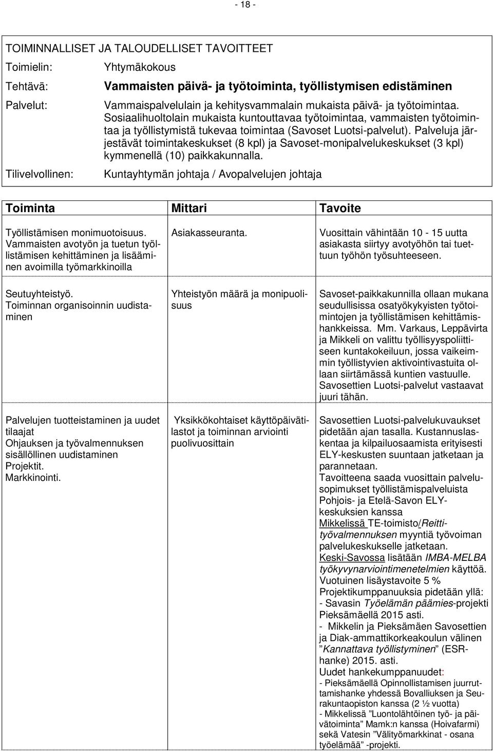 Palveluja järjestävät toimintakeskukset (8 kpl) ja Savoset-monipalvelukeskukset (3 kpl) kymmenellä (10) paikkakunnalla.