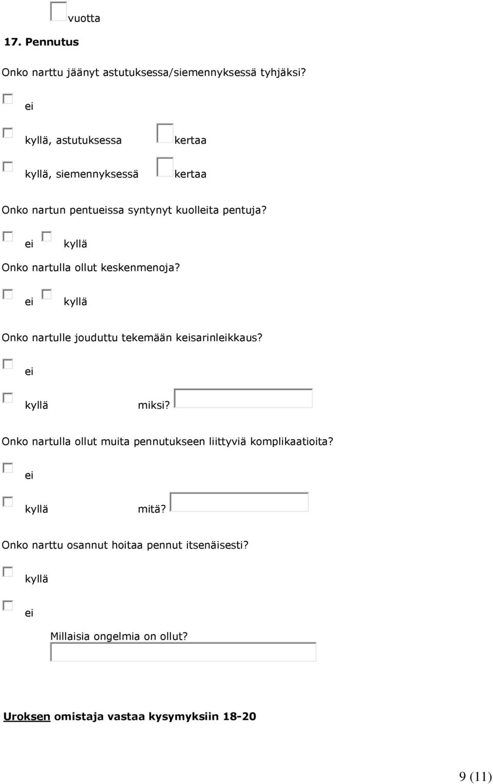 Onko nartulla ollut keskenmenoja? Onko nartulle jouduttu tekemään ksarinlkkaus? miksi?