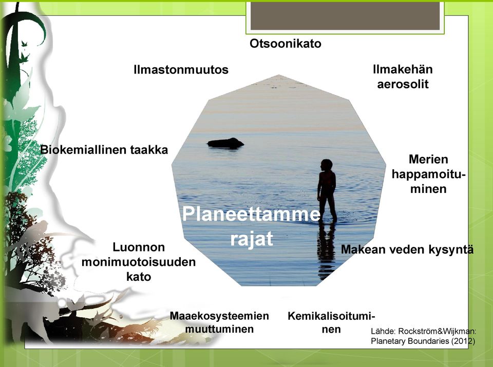 veden kysyntä Maaekosysteemien muuttuminen Merien happamoituminen