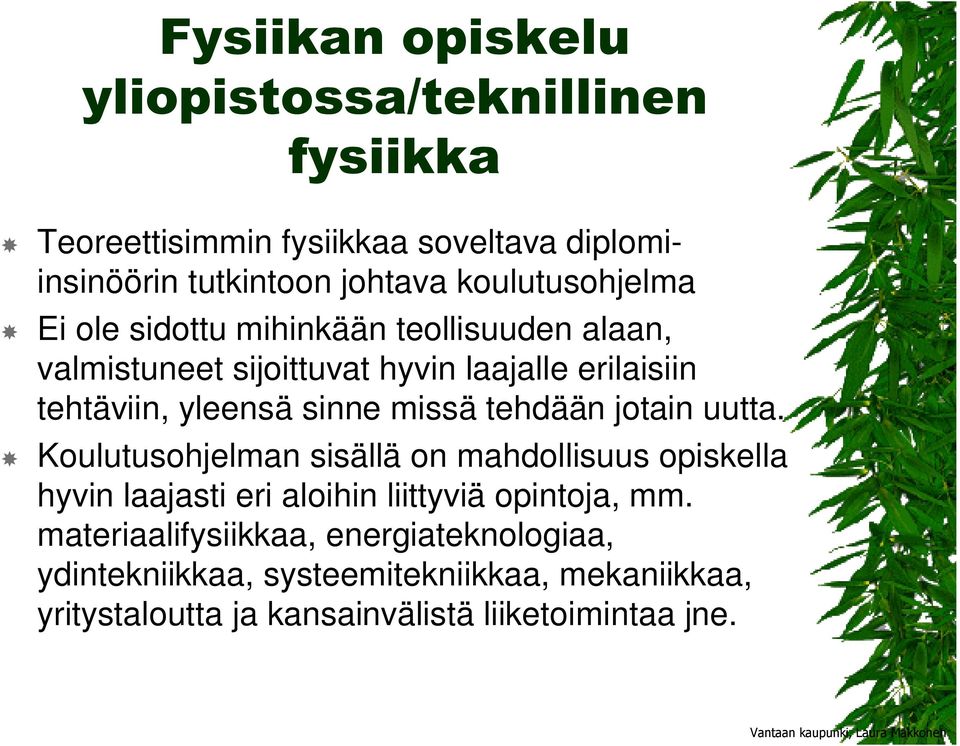 tehdään jotain uutta. Koulutusohjelman sisällä on mahdollisuus opiskella hyvin laajasti eri aloihin liittyviä opintoja, mm.