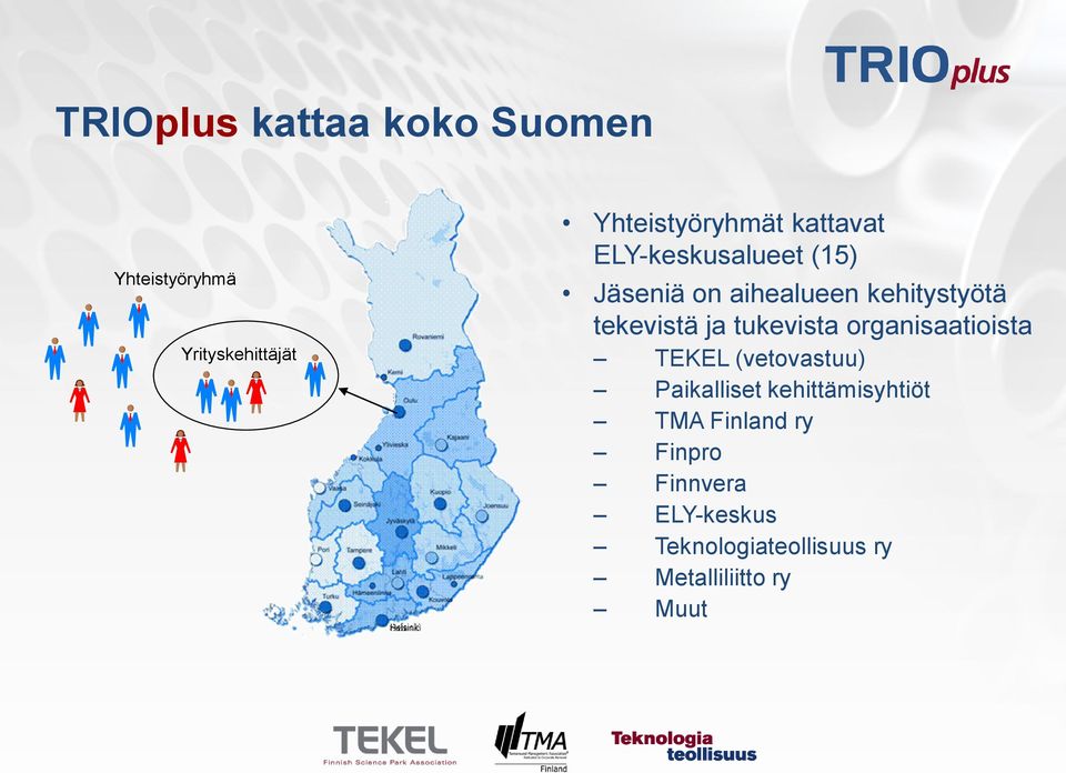 tukevista organisaatioista TEKEL (vetovastuu) Paikalliset kehittämisyhtiöt TMA