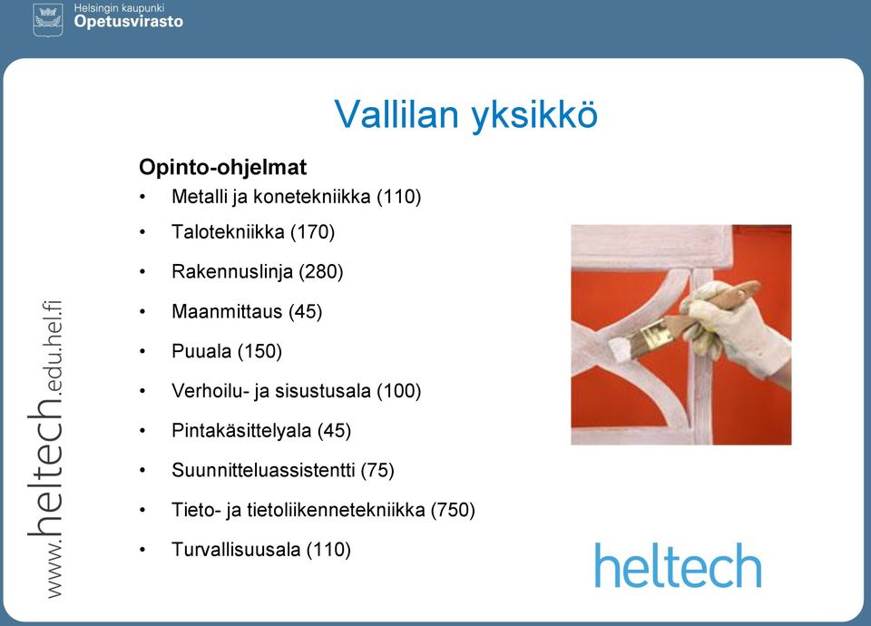 (150) Verhoilu- ja sisustusala (100) Pintakäsittelyala (45)