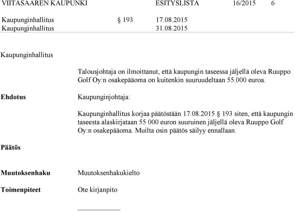 on kuitenkin suuruudeltaan 55.000 euroa. korjaa päätöstään 17.08.
