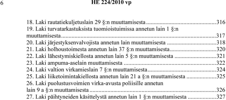 Laki lähestymiskiellosta annetun lain 5 :n muuttamisesta...321 23. Laki ampuma-aselain muuttamisesta...322 24. Laki valtion virkamieslain 7 :n muuttamisesta...324 25.