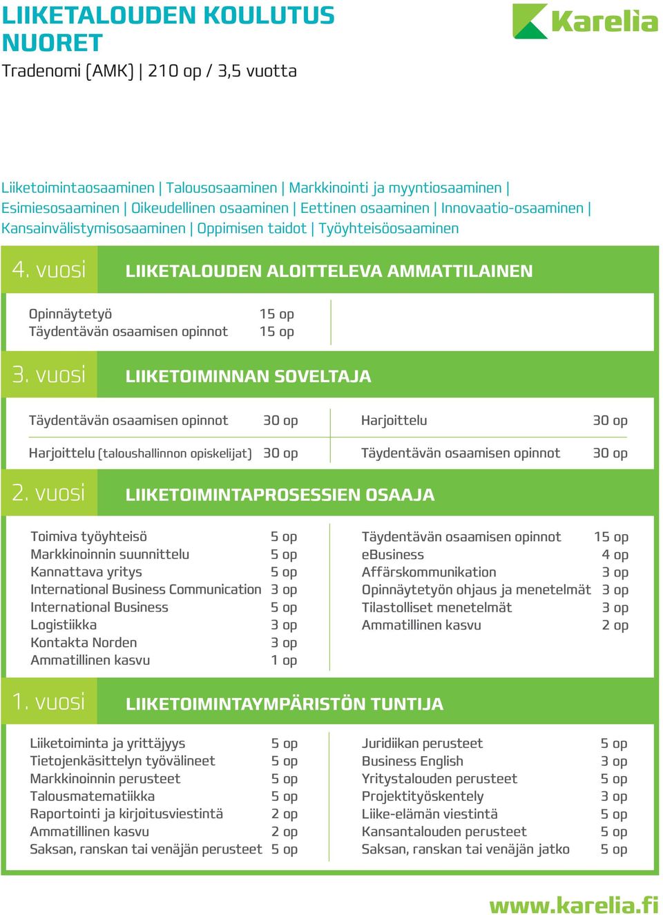 vuosi LIIKETOIMINNAN SOVELTAJA Harjoittelu Harjoittelu (taloushallinnon opiskelijat) 2.