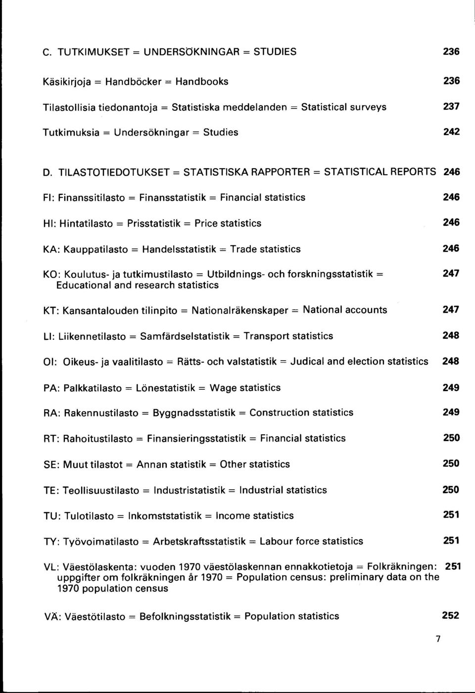 TILASTO TIED O TU KSET = S T A TISTIS KA RAPPORTER = STATISTIC AL REPORTS 246 Fl: F inanssitilasto = F inanssta tistik = Financial sta tistics 246 Hl: H in ta tila sto = P rissta tistik = Price sta
