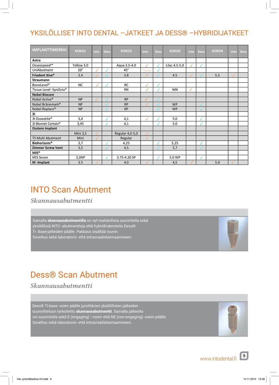 5 Straumann BoneLevel NC RC Tissue Level - SynOcta RN WN Nobel Biocare Nobel Active NP RP Nobel Brånemark NP RP WP Nobel Replace NP RP WP 3I 3I Osseotite 3,4 4,1 5.0 3I Biomet Certain 3,45 4,1 5.