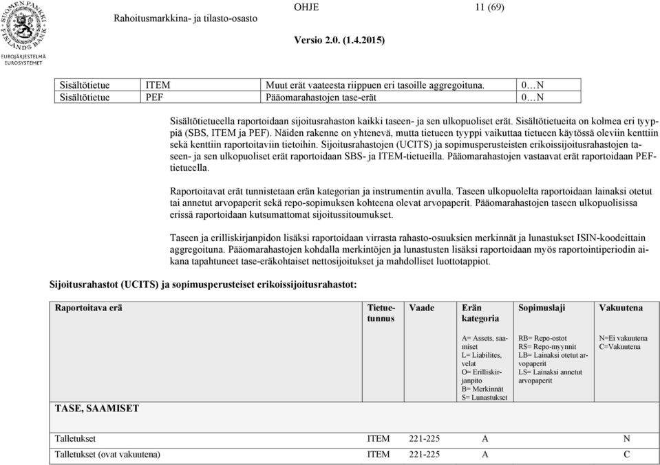 Näiden rakenne on yhtenevä, mutta tietueen tyyppi vaikuttaa tietueen käytössä oleviin kenttiin sekä kenttiin raportoitaviin tietoihin.