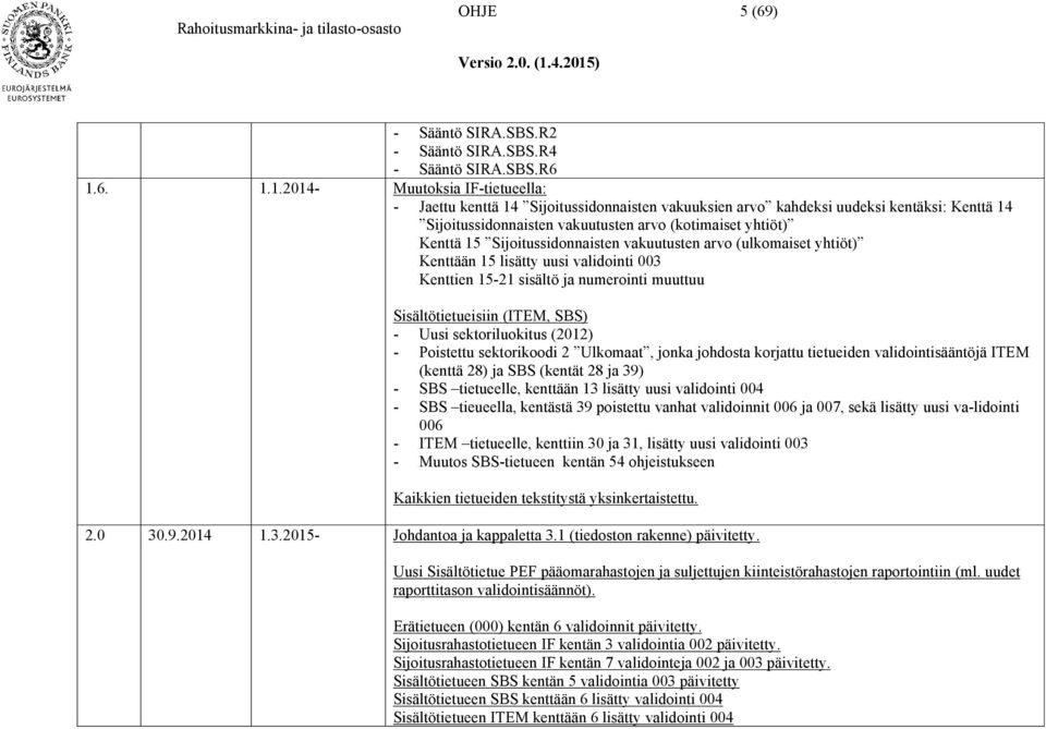 Sijoitussidonnaisten vakuutusten arvo (ulkomaiset yhtiöt) Kenttään 15 lisätty uusi validointi Kenttien 15-21 sisältö ja numerointi muuttuu Sisältötietueisiin (ITEM, SBS) - Uusi sektoriluokitus (2012)