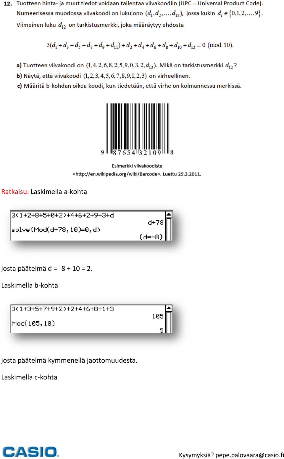 Laskimella b-kohta josta päätelmä