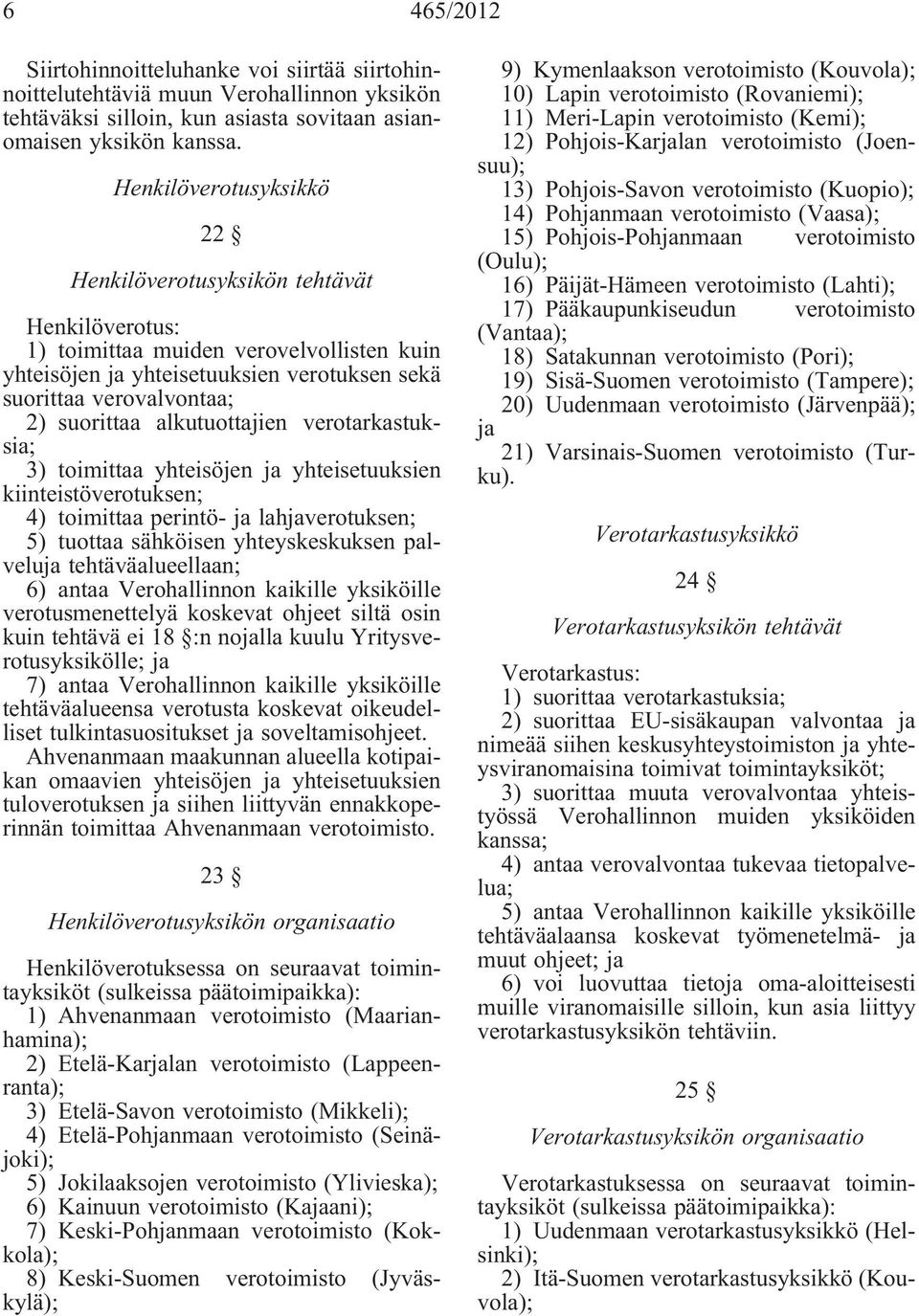 alkutuottajien verotarkastuksia; 3) toimittaa yhteisöjen yhteisetuuksien kiinteistöverotuksen; 4) toimittaa perintö- lahverotuksen; 5) tuottaa sähköisen yhteyskeskuksen palvelu tehtäväalueellaan; 6)