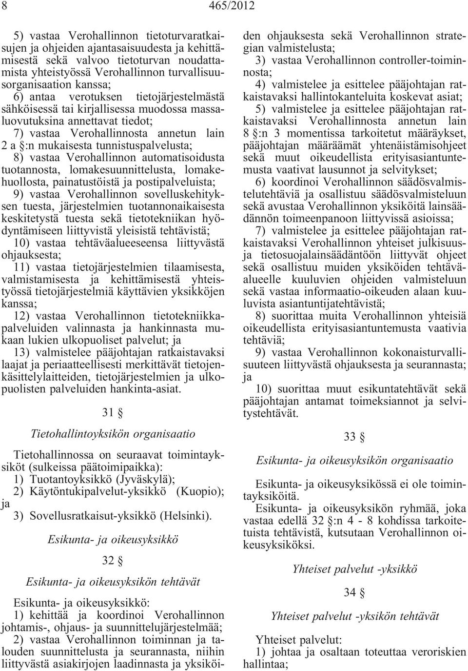 Verohallinnon automatisoidusta tuotannosta, lomakesuunnittelusta, lomakehuollosta, painatustöistä postipalveluista; 9) vastaa Verohallinnon sovelluskehityksen tuesta, järjestelmien