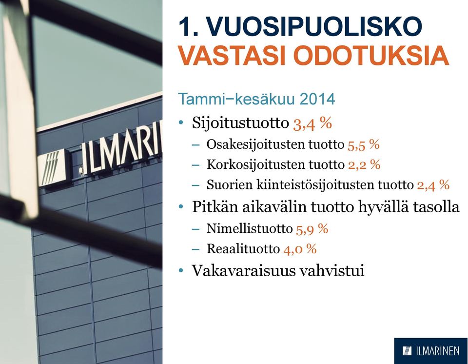 Suorien kiinteistösijoitusten tuotto 2,4 % Pitkän aikavälin tuotto