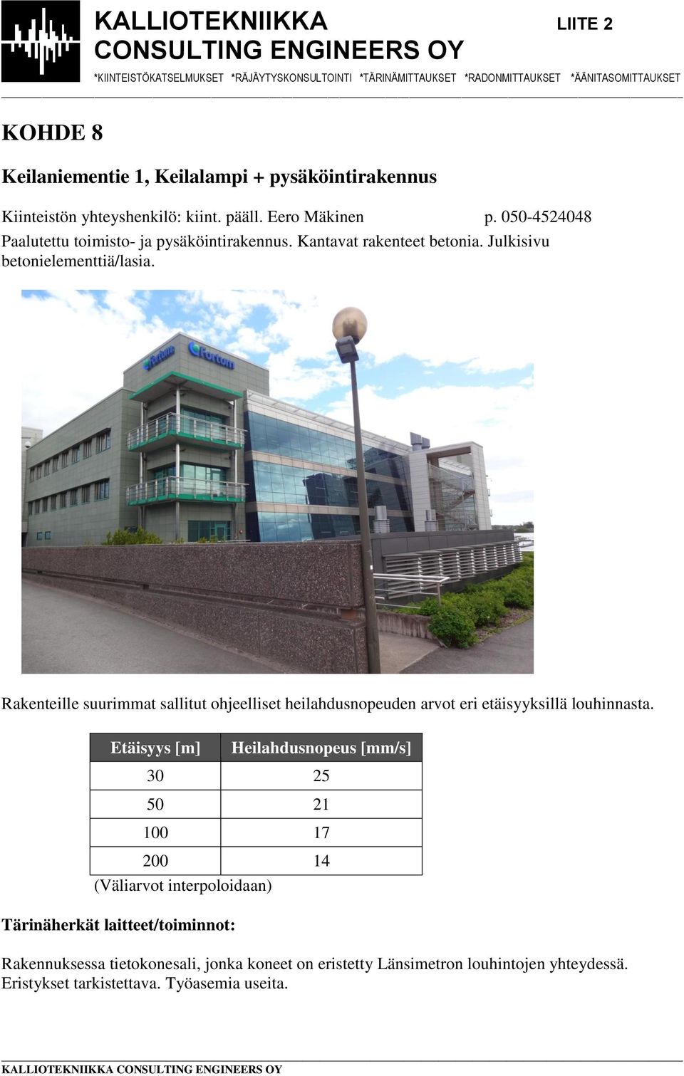 Rakenteille suurimmat sallitut ohjeelliset heilahdusnopeuden arvot eri etäisyyksillä Etäisyys [m] Heilahdusnopeus [mm/s] 30 25