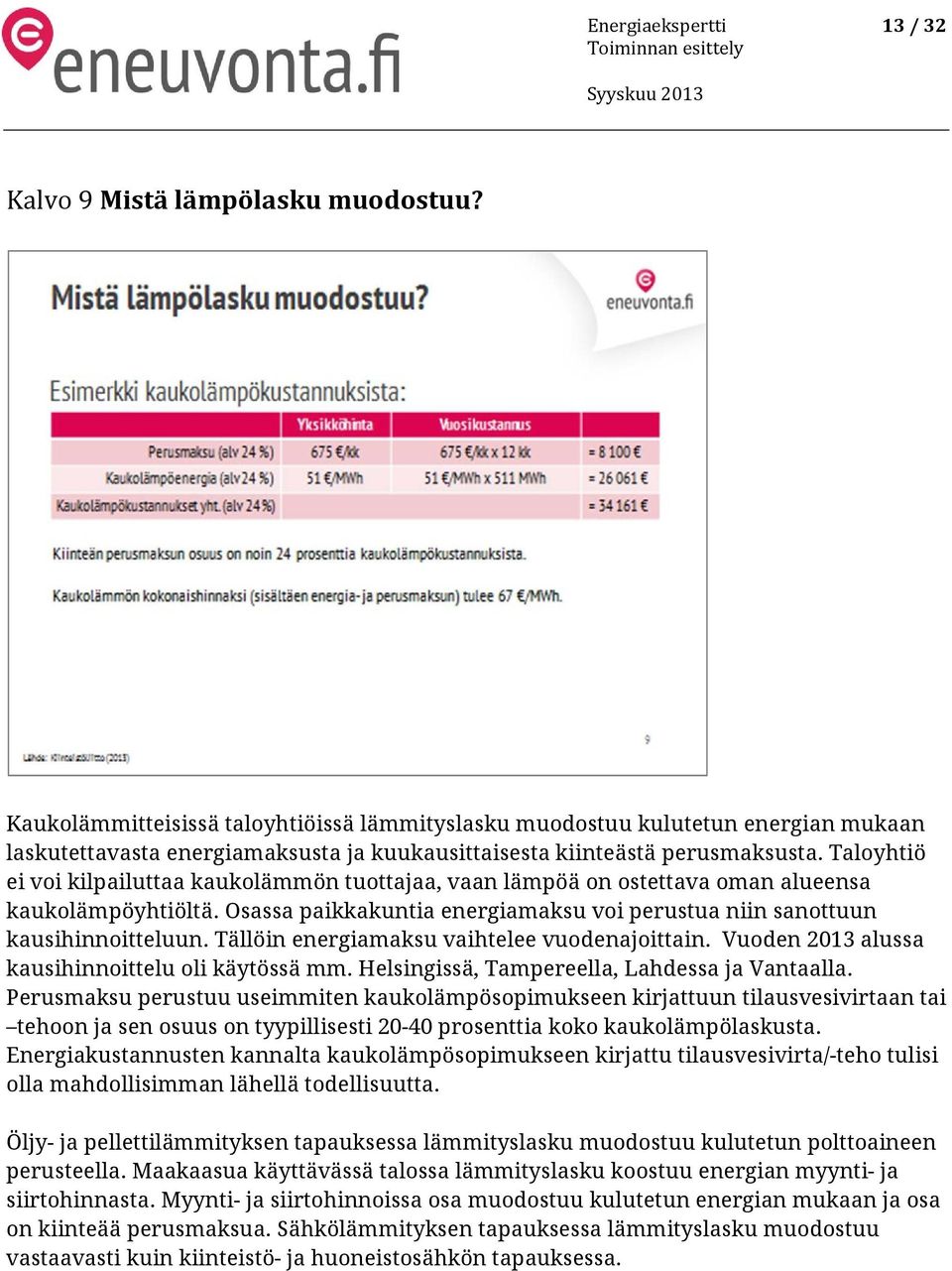 Taloyhtiö ei voi kilpailuttaa kaukolämmön tuottajaa, vaan lämpöä on ostettava oman alueensa kaukolämpöyhtiöltä. Osassa paikkakuntia energiamaksu voi perustua niin sanottuun kausihinnoitteluun.