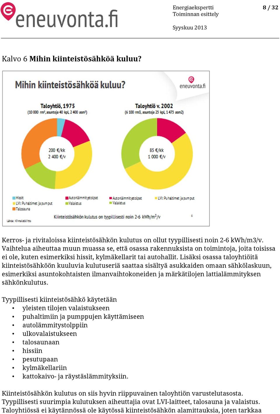 Lisäksi osassa taloyhtiöitä kiinteistösähköön kuuluvia kulutuseriä saattaa sisältyä asukkaiden omaan sähkölaskuun, esimerkiksi asuntokohtaisten ilmanvaihtokoneiden ja märkätilojen lattialämmityksen