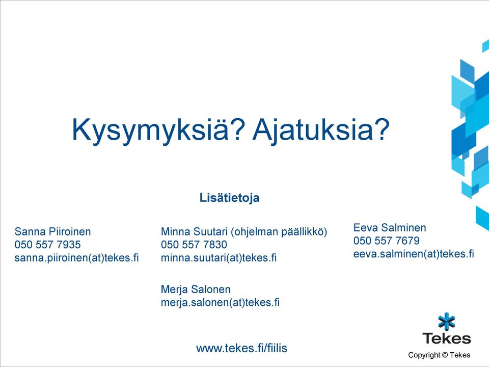fi Minna Suutari (ohjelman päällikkö) 050 557 7830 minna.