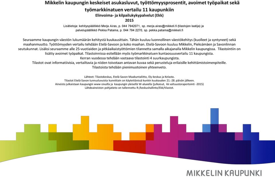 fi Seuraamme kaupungin väestön lukumäärän kehitystä kuukausittain. Tähän kuuluu luonnollinen väestökehitys (kuolleet ja syntyneet) sekä maahanmuutto.