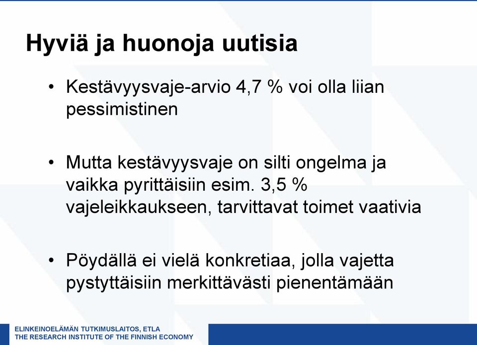 3,5 % vajeleikkaukseen, tarvittavat toimet vaativia Pöydällä ei vielä