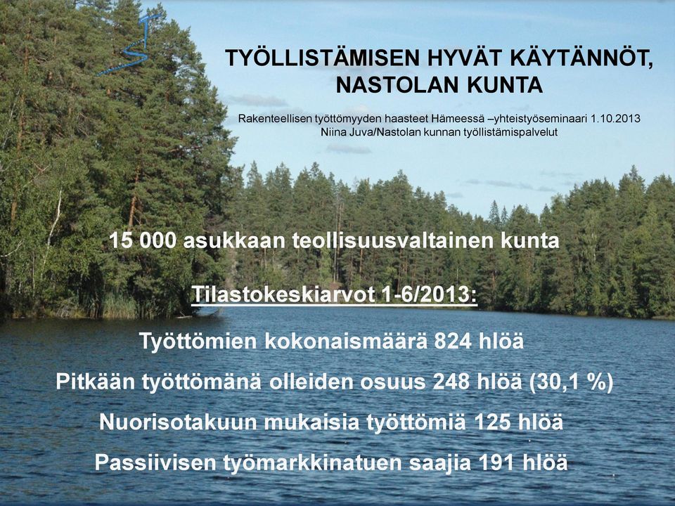 2013 Niina Juva/Nastolan kunnan työllistämispalvelut 15 000 asukkaan teollisuusvaltainen kunta