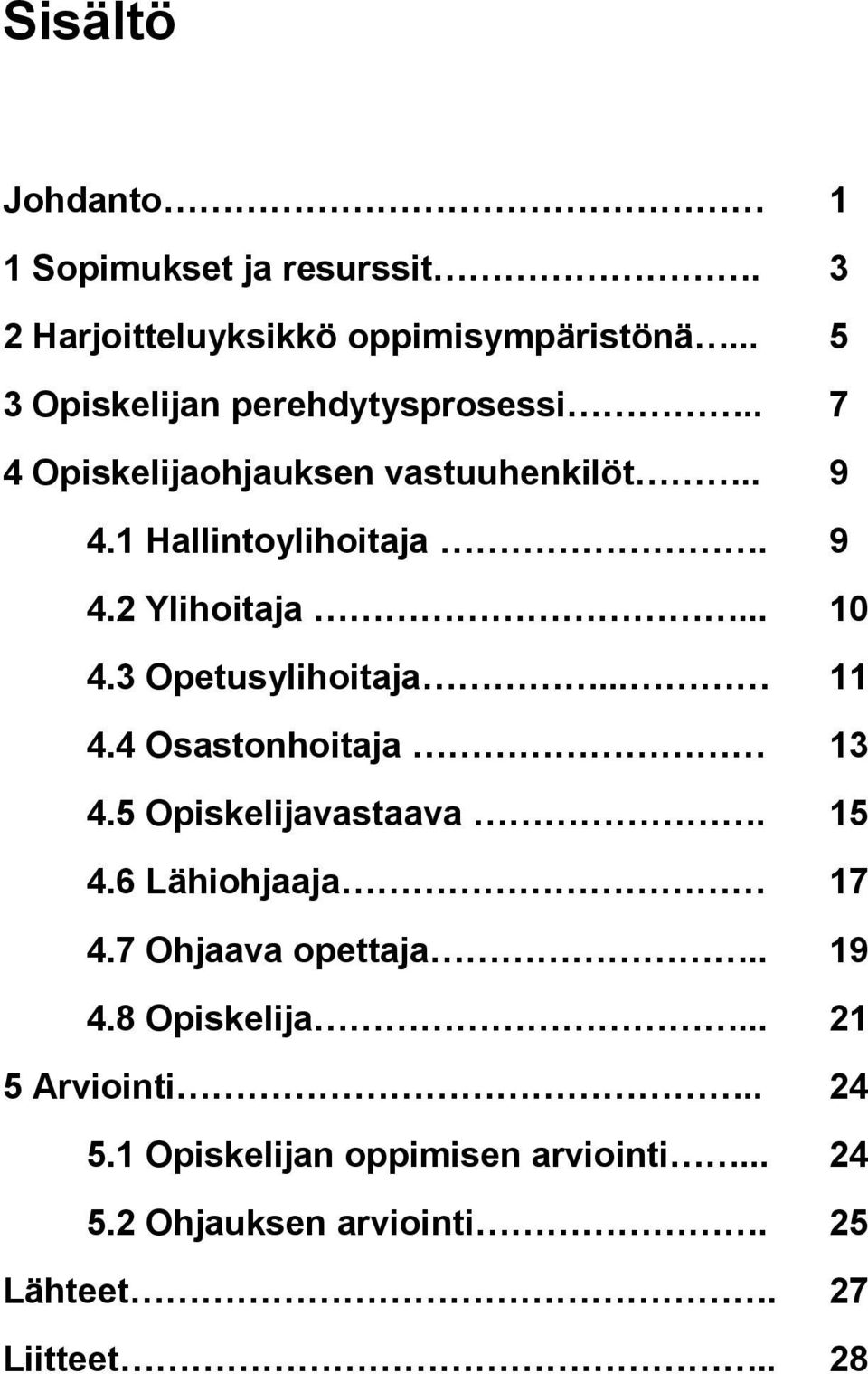 .. 10 4.3 Opetusylihoitaja... 11 4.4 Osastonhoitaja 13 4.5 Opiskelijavastaava. 15 4.6 Lähiohjaaja 17 4.