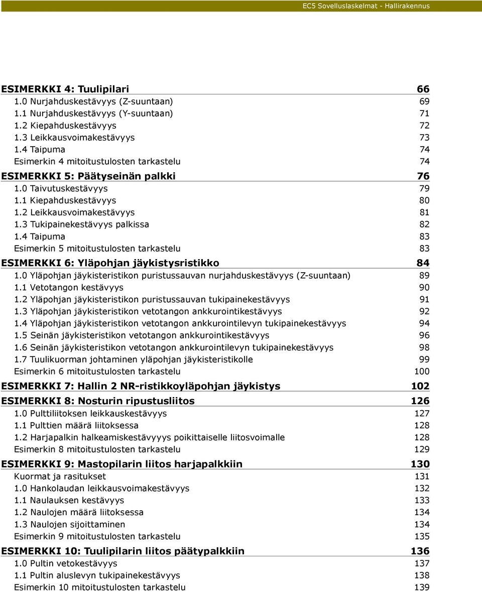 3 Tukipainekestävyys palkissa 82 1.4 Taipuma 83 Esimerkin 5 mitoitustulosten tarkastelu 83 ESIMERKKI 6: Yläpohjan jäykistysristikko 84 1.