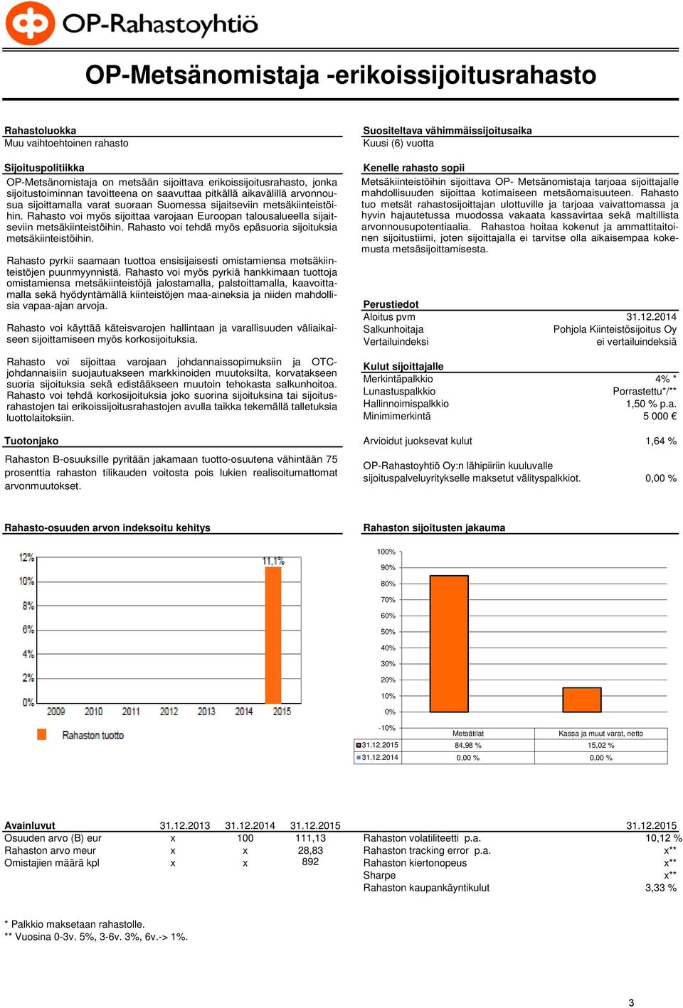 Rahasto voi myös sijoittaa varojaan Euroopan talousalueella sijaitseviin metsäkiinteistöihin. Rahasto voi tehdä myös epäsuoria sijoituksia metsäkiinteistöihin.