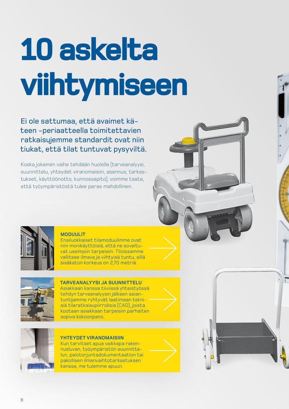 mahdollinen. MODUULIT Ensiluokkaiset tilamoduulimme ovat niin monikäyttöisiä, että ne soveltuvat useimpiin tarpeisiin.