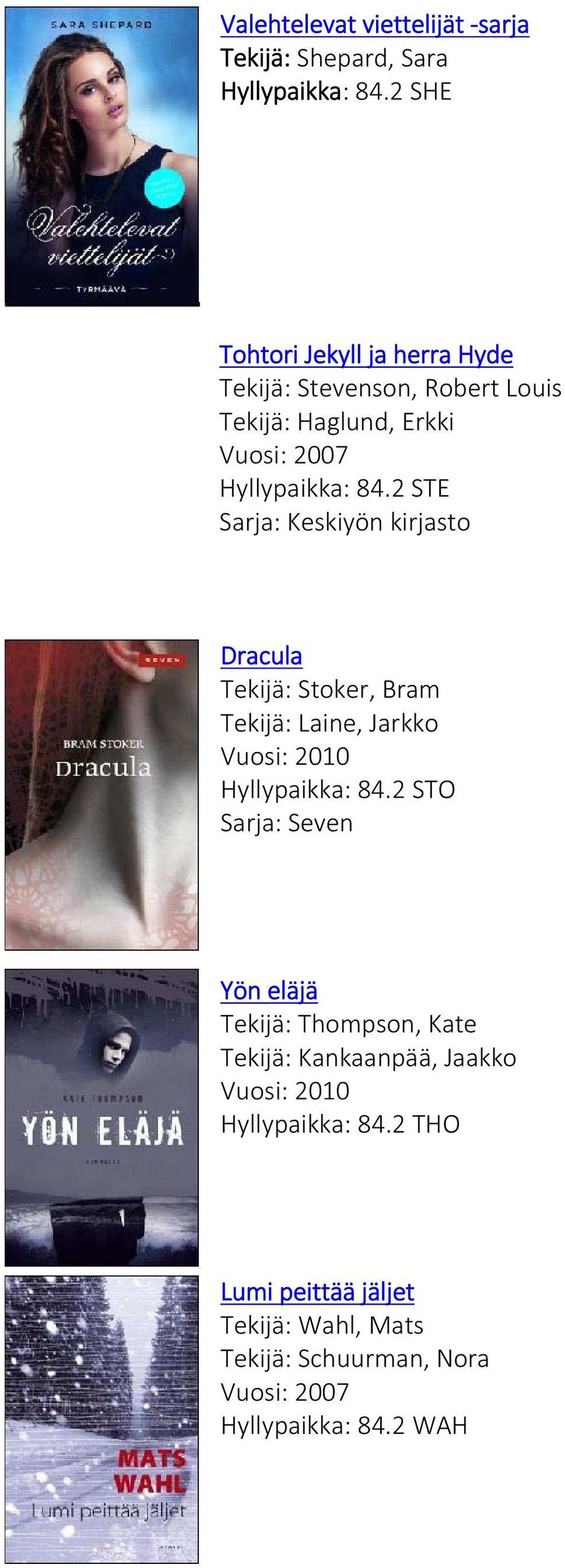 2 STE Sarja: Keskiyön kirjasto Dracula Tekijä: Stoker, Bram Tekijä: Laine, Jarkko Vuosi: 2010 Hyllypaikka: 84.