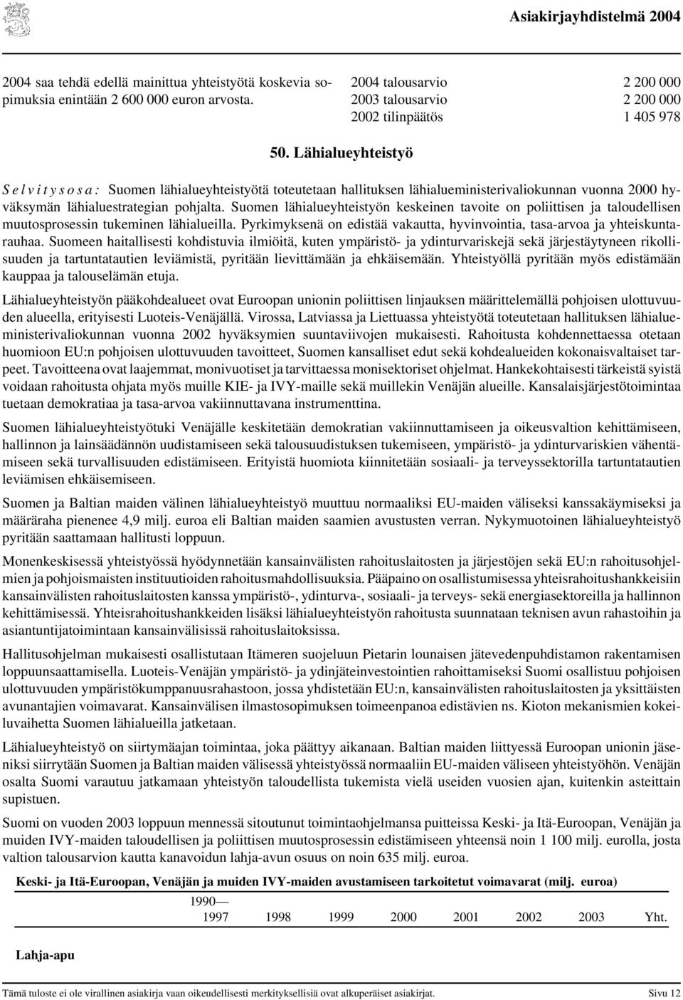 Suomen lähialueyhteistyön keskeinen tavoite on poliittisen ja taloudellisen muutosprosessin tukeminen lähialueilla. Pyrkimyksenä on edistää vakautta, hyvinvointia, tasa-arvoa ja yhteiskuntarauhaa.