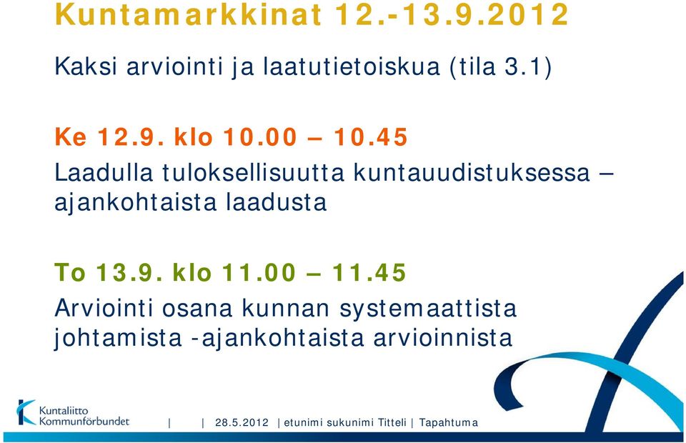 45 Laadulla tuloksellisuutta kuntauudistuksessa ajankohtaista laadusta To 13.9.