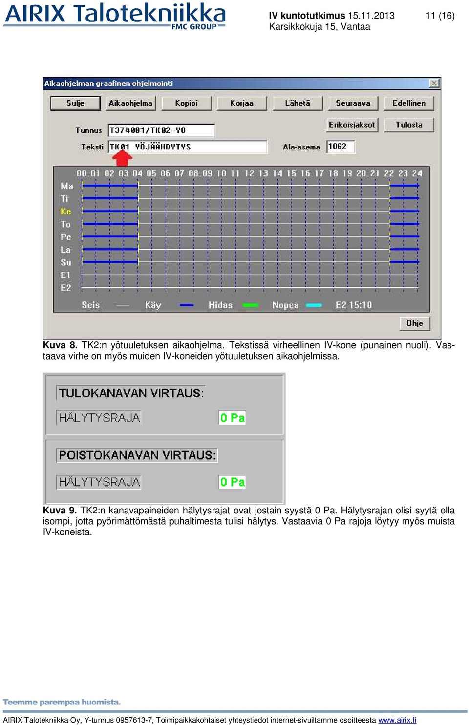 Vastaava virhe on myös muiden IV-koneiden yötuuletuksen aikaohjelmissa. Kuva 9.