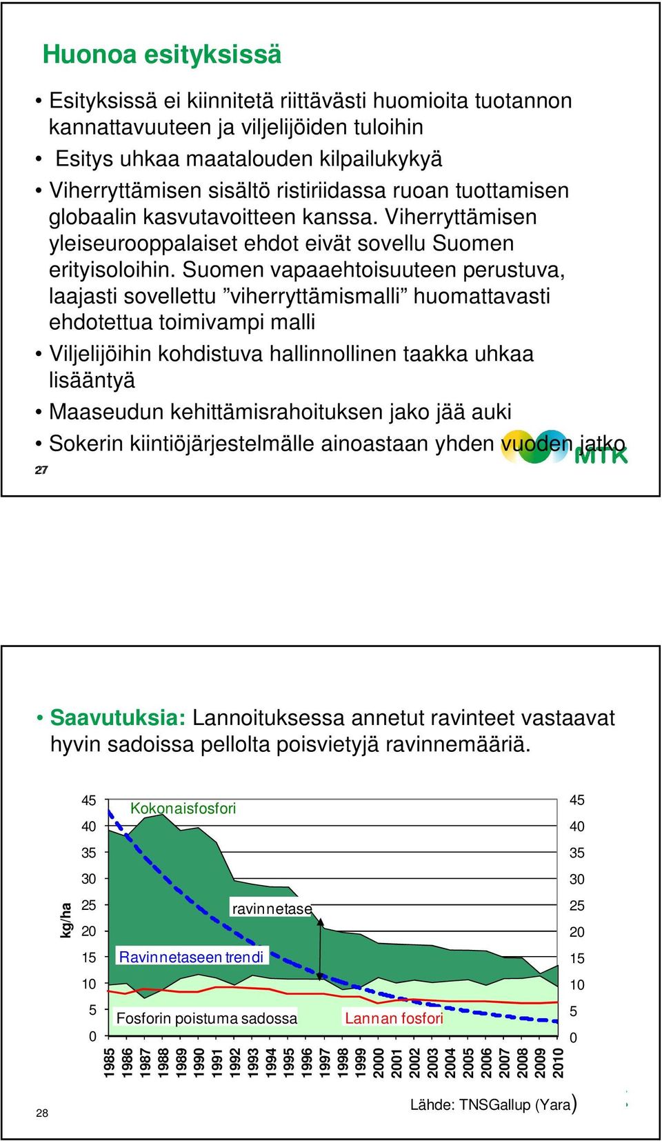 Suomen vapaaehtoisuuteen perustuva, laajasti sovellettu viherryttämismalli huomattavasti ehdotettua toimivampi malli Viljelijöihin kohdistuva hallinnollinen taakka uhkaa lisääntyä Maaseudun