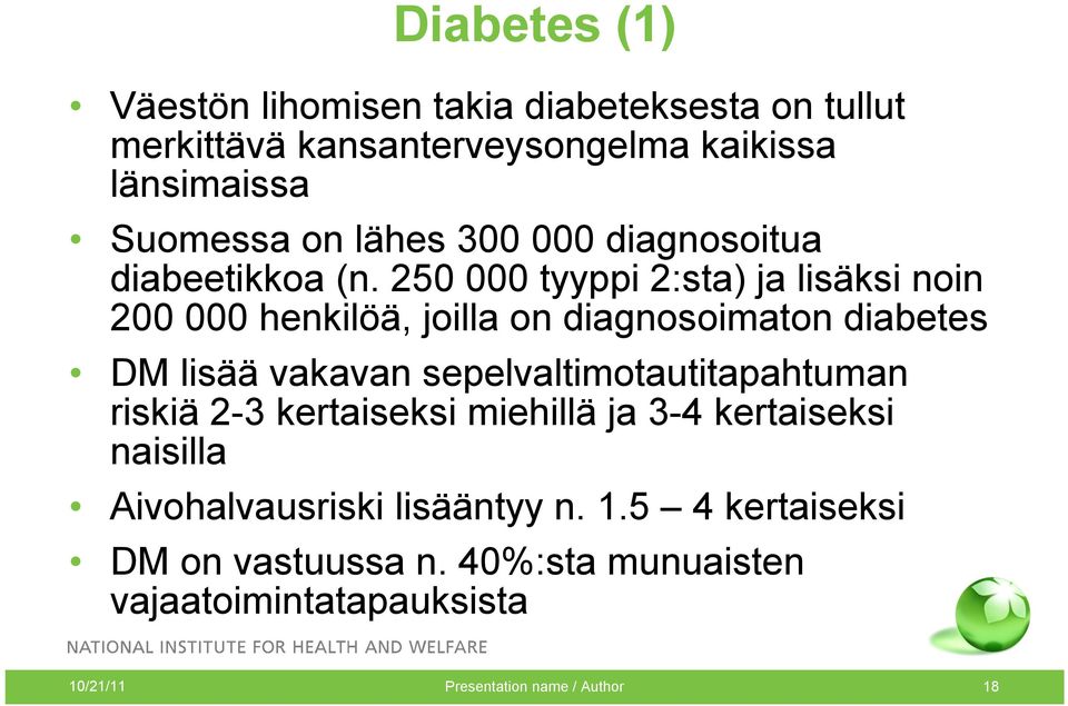 250 000 tyyppi 2:sta) ja lisäksi noin 200 000 henkilöä, joilla on diagnosoimaton diabetes DM lisää vakavan