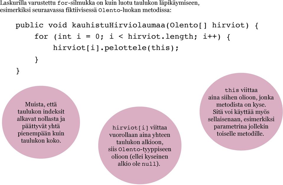 pelottele(this); Muista, että taulukon indeksit alkavat nollasta ja päättyvät yhtä pienempään kuin taulukon koko.