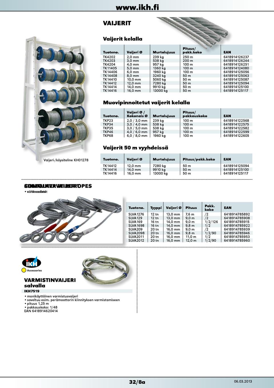 6418914125056 TK14408 8,0 mm 3240 kg 50 m 6418914125063 TK14410 10,0 mm 5060 kg 50 m 6418914125087 TK14412 12,0 mm 7280 kg 50 m 6418914125094 TK14414 14,0 mm 9910 kg 50 m 6418914125100 TK14416 16,0