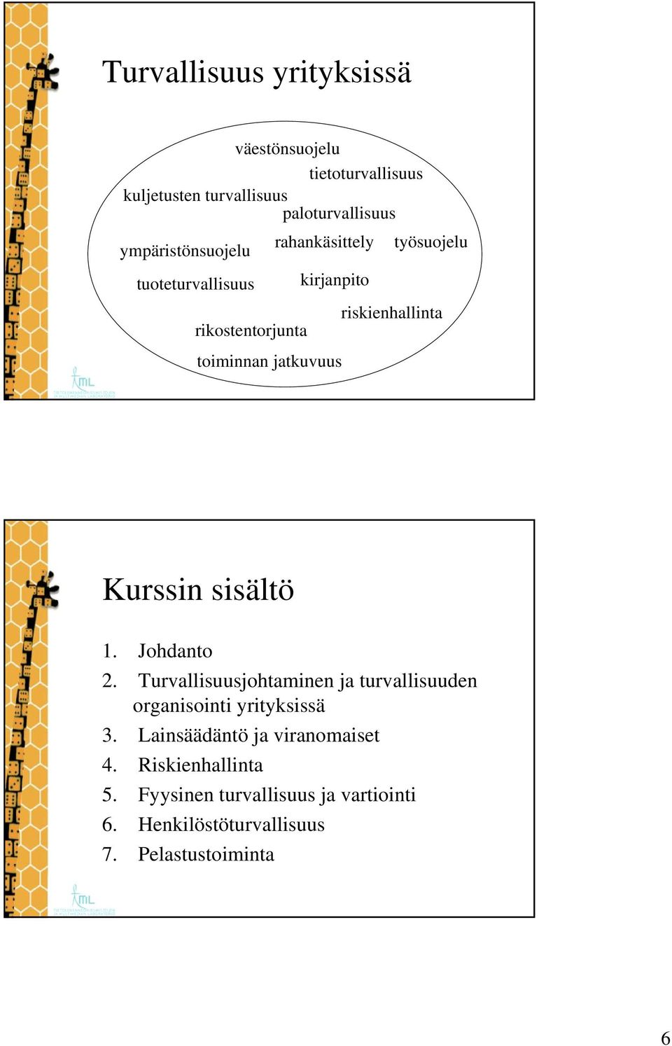 toiminnan jatkuvuus Kurssin sisältö 1. Johdanto 2.